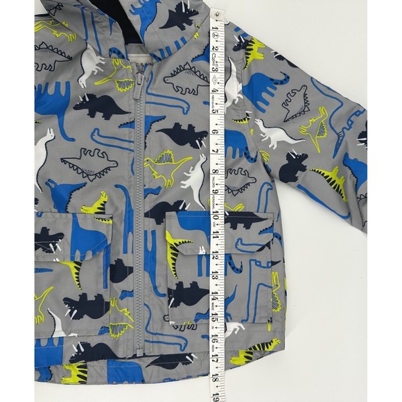 Carter's Dinosaur Print Windbreaker Jacket Kids 2T Gray Blue Raincoaat - Picture 6 of 7
